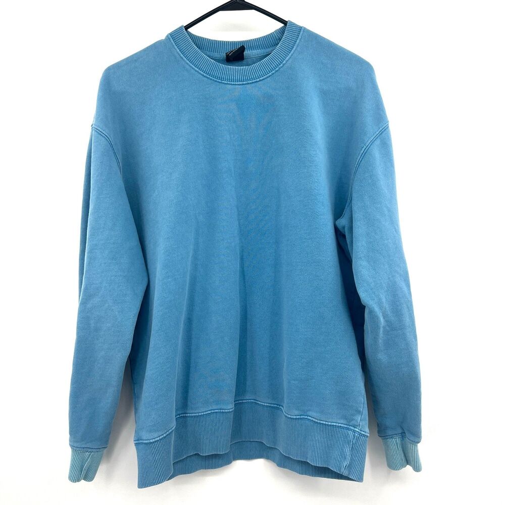 ZARA Mens Sweatshirt S Blue Crewneck Pullover Washed Cotton Relaxed Fit